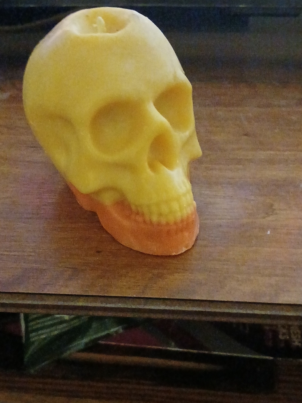 Yellow & Orange Skull Candle - Home Accent